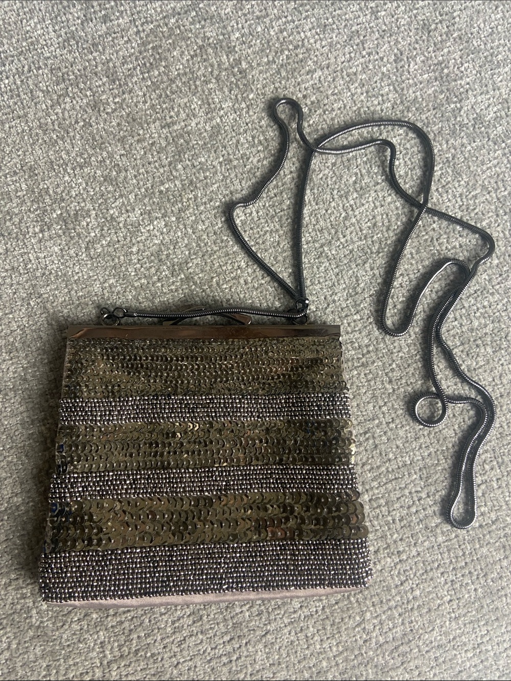 Ann Taylor Silver Sequin & Beaded Crossbody Clutch